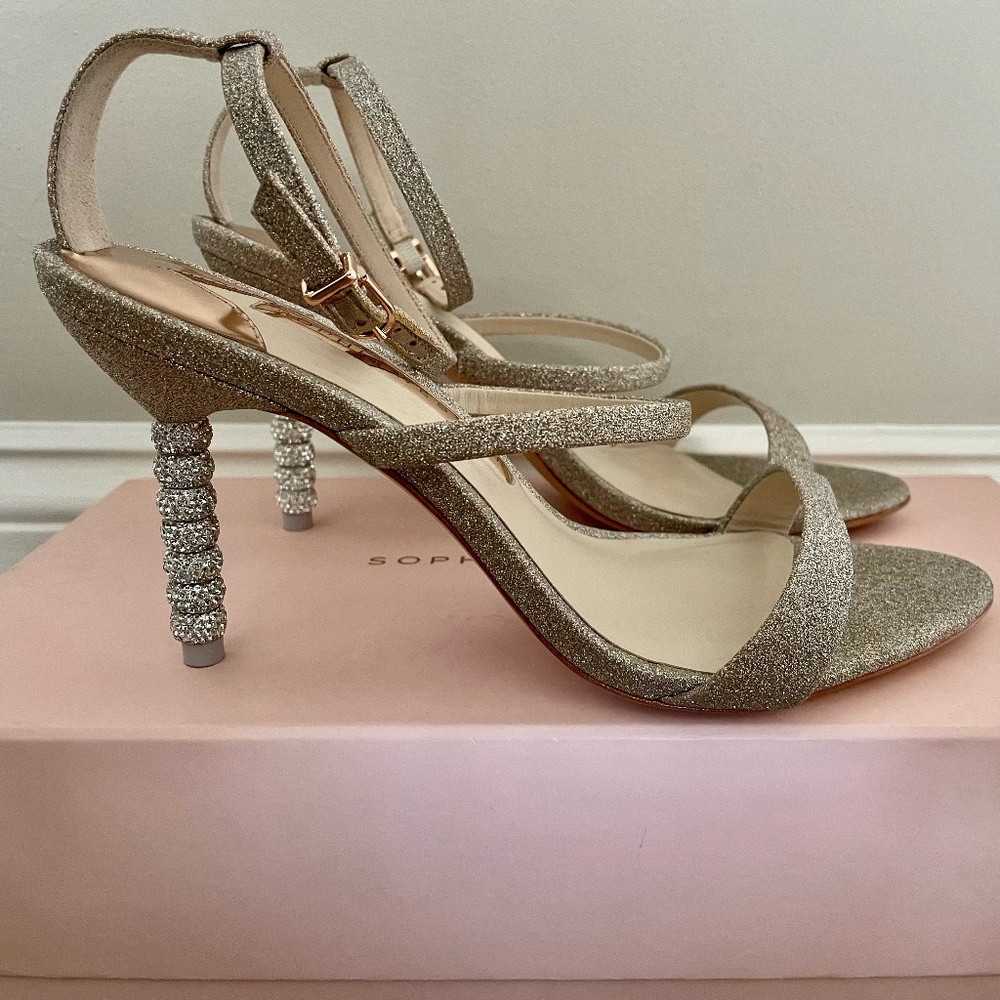 SOFIA WEBSTER BRIDAL HEELS ROSALIND CHAMPAGNE GLITTER 85      SIZE 7 (37M)